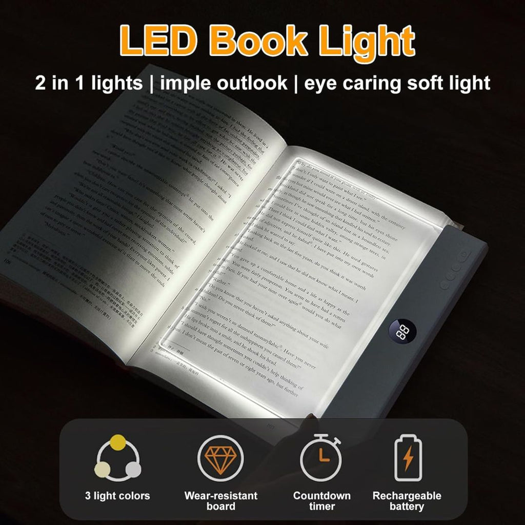 Rechargeable 2-in-1 LED Book Light with Timer, Soft Eye-Caring Night Reading Lamp