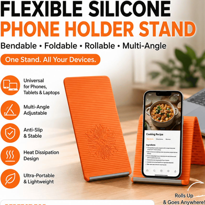 Flexible Silicone Phone Holder Stand,Bend It • Fold It • Roll It • Use It Anywhere
