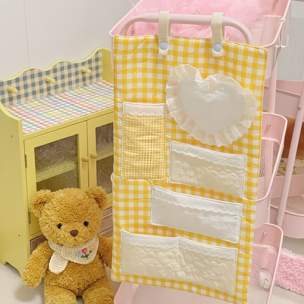 Vintage Gingham Wall Hanging Organizer