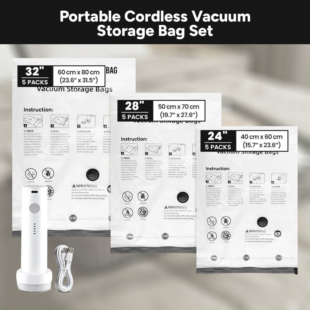 Cordless Vacuum Storage Bag Set – 80% Space Saving🏆