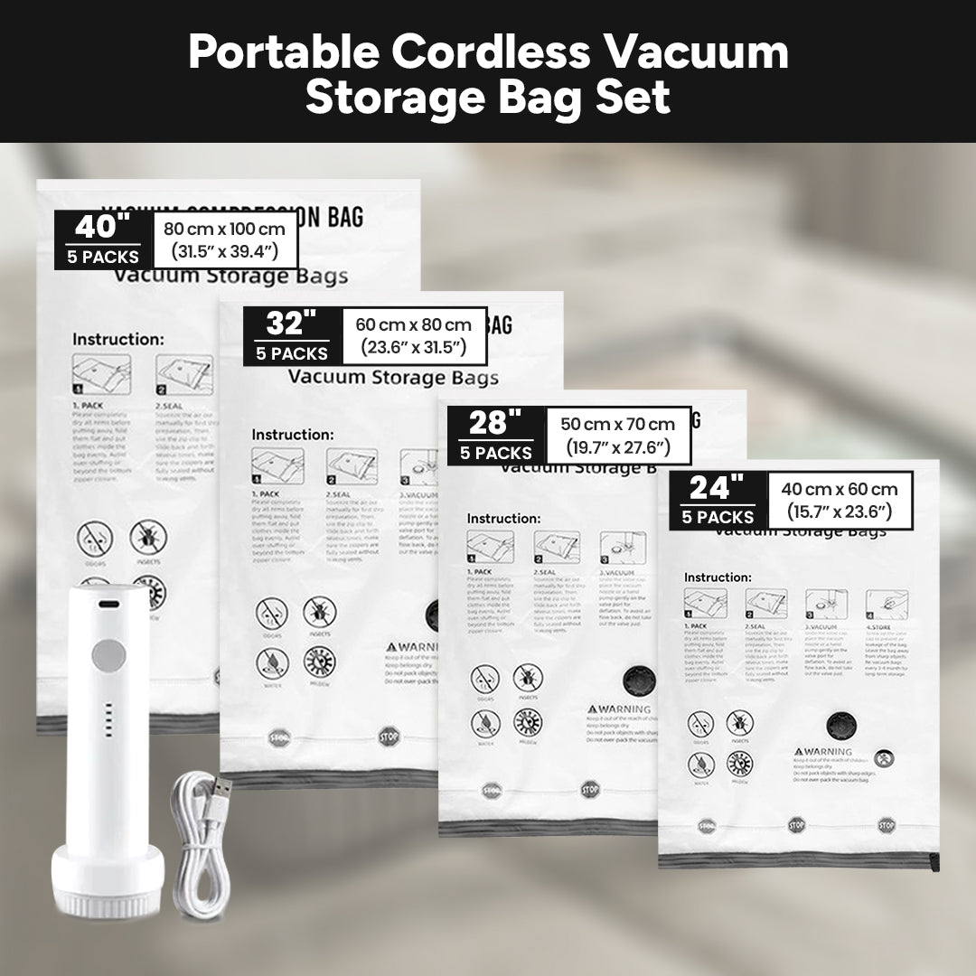 Cordless Vacuum Storage Bag Set – 80% Space Saving🏆